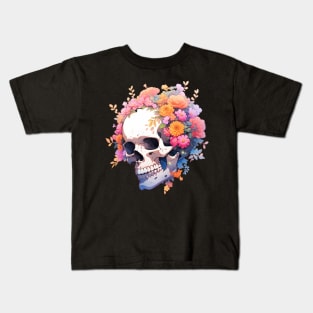 Bones And Botany Skull And Flowers Kids T-Shirt